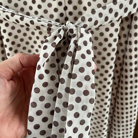 Maison Tara White And Brown Polka Dot Classic Midi Dress Size 16W - Picture 8 of 11